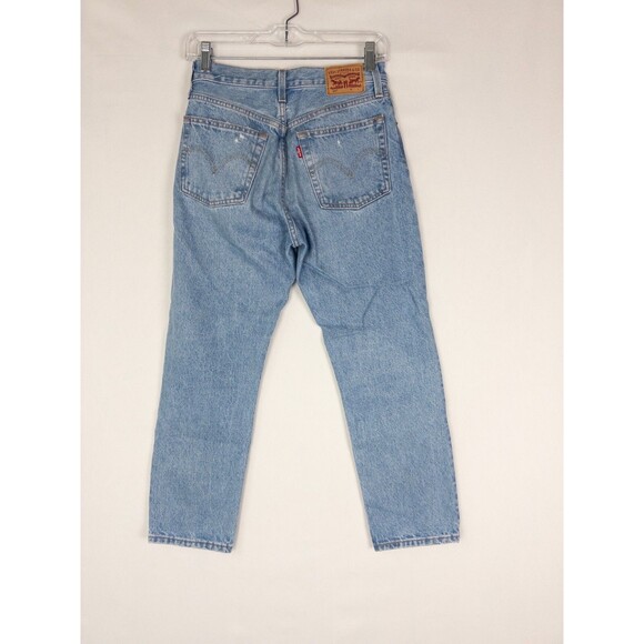 Levis 501 Jeans Womens 25x26 Light Wash Distressed High Rise Red Tab Straight - Picture 3 of 9